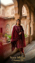 3-Piece Unstitched Persian Burgundy Luxury Embroidered Lawn Suit