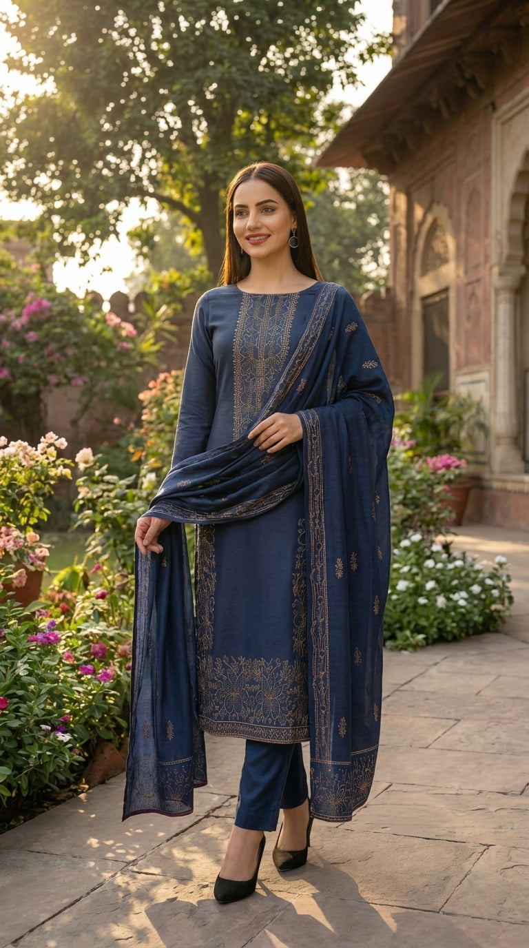 3 Piece Unstitched Midnight Bloom Luxury Embroidered Lawn