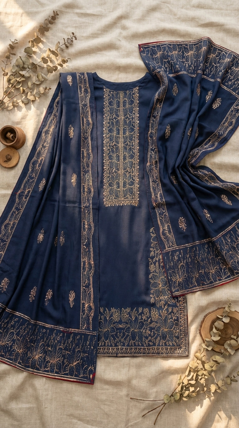3 Piece Unstitched Midnight Bloom Luxury Embroidered Lawn