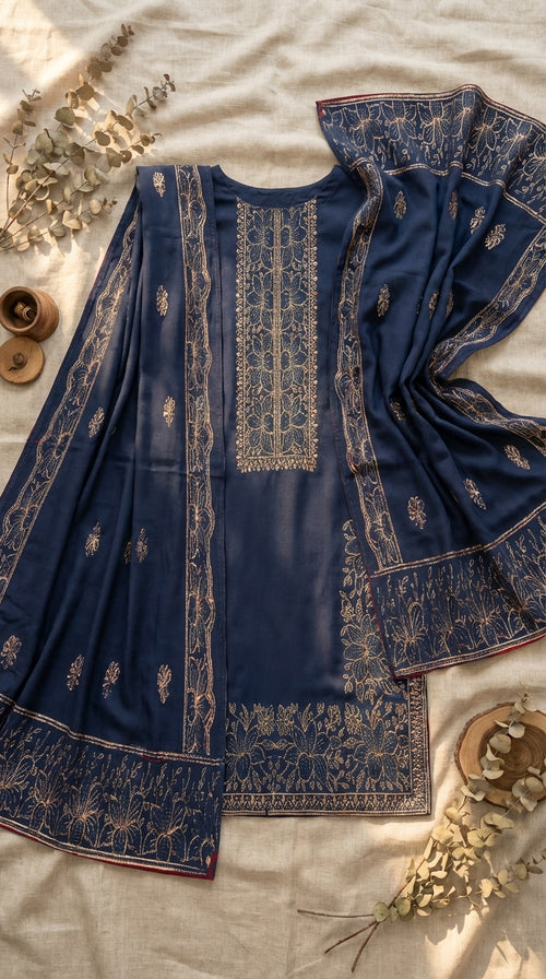3 Piece Unstitched Midnight Bloom Luxury Embroidered Lawn