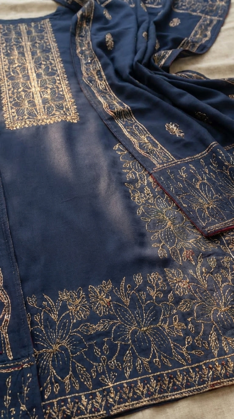 3 Piece Unstitched Midnight Bloom Luxury Embroidered Lawn